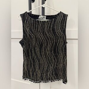 Vintage Ronni Nicole Black and Gold Wave Pattern Tank Top with sequins